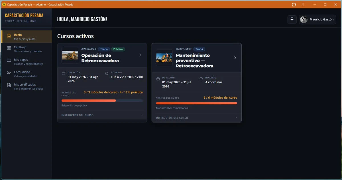 Portal del alumno de Capacitación Pesada